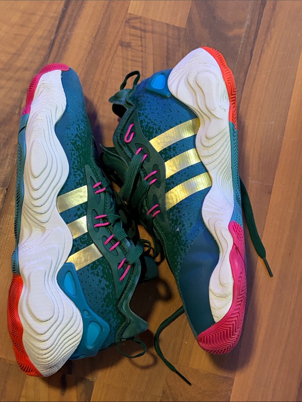 adidas Kids Green Sneakers with Pink & Orange Accents